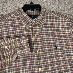 Ralph Lauren Classic Fit Plaid Button Down Shirt Mens XL Tan Long Sleeve